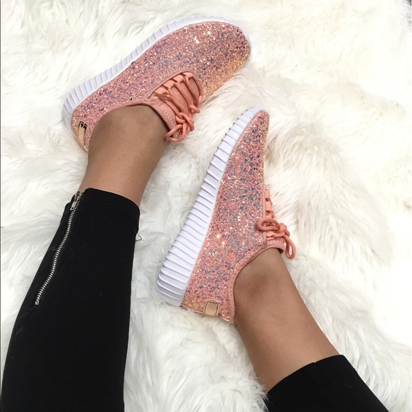 Dusty Pink Glitter Sneakers - Picture 3 of 7